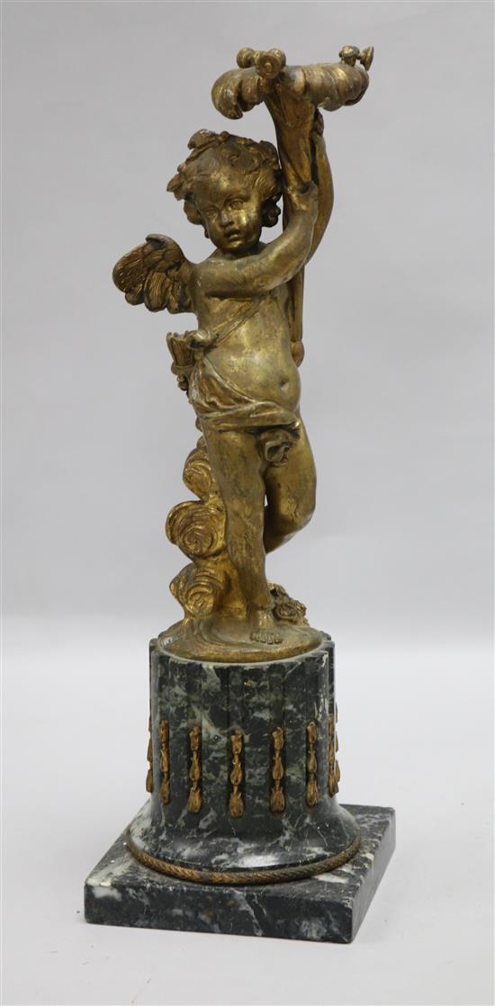 A French gilt bronze cherub candle lamp